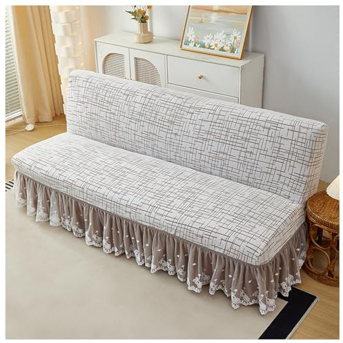 Vnook Armlose Sofabett-Überzug, dehnbarer, fleckenabweisender Sofabett-Überzug, rutschfest und waschbar for 2- und 3-Sitzer-Klappsofas(Brown,120-150cm)
