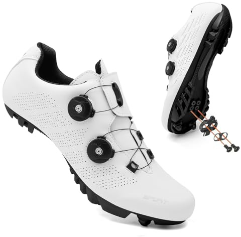 Hixingo Fahrradschuhe SPD MTB Herren Damen Radsportschuhe Adulta Mountainbike Schuhe, Belüftungslöcher Unisex Sneaker Atmungsaktive Indoor Outdoor Radschuhe Fahrrad Indoor Schuhe (Weiß,37)