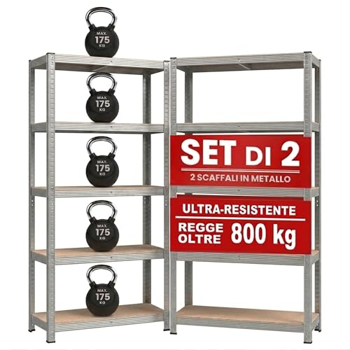 Meridiana Set di 2 Scaffali in Metallo, Scaffalature a 5 Ripiani Regolabili