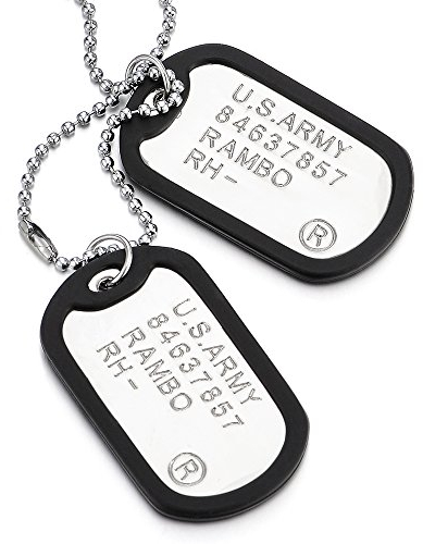 COOLSTEELANDBEYOND Klassischer Zwei Stücke Herren Militär Armee Dog Tag Anhänger mit Schwarz Silikon und 70cm Kugelkette