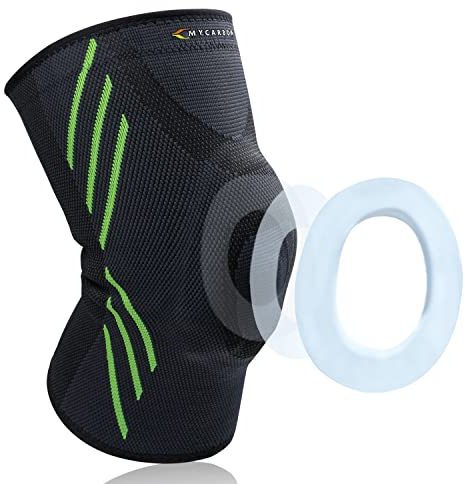 MYCARBON Ginocchiera Ortopedica Menisco Ginocchiera Sportiva per Rotula Legamenti Crociati Regolabile Antiscivolo Traspirante con Rondella Tutore Fascia per Uomo Donna(M)