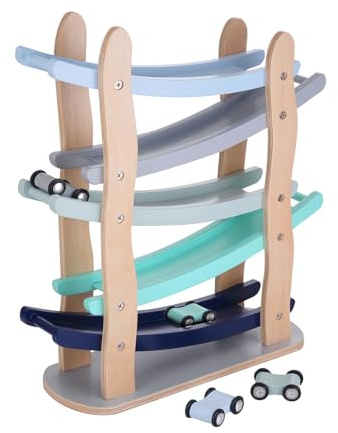 Kindsgut Rampe de Course, Jouet en Bois avec 4 Voitures, Couleurs discrètes, Emil