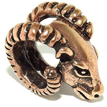 Large Goat Ram Head Viking Beard Hair Bead (6mm hole, made from Solid Bronze)