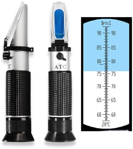 Logic Box Sucrose-Refraktometer für Honigfeuchtigkeit, Brix und Baume, 3-in-1-Anwendungen, 58-90% Brix Tester, mit ATC, ideal für hohe Zucker-Ahornsirup, und Melasse, Malt-, Bienenenhaltungsbedarf