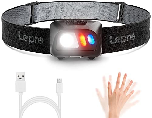 Lepro Stirnlampe USB Wiederaufladbar, Ultrahelle 800L LED Kopflampe mit Gestensensor und Rotlicht, 5 Lichtmodi, Wasserdicht Leicht Stirnleuchte, Perfekt fürs Laufen, Joggen, Angeln, Campen