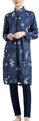keephen Konservativ bedruckter Badeanzug Muslimische Frauen 3 Stück Set Plus Size Reißverschluss Arabische Langarm Islamische Burkini Hijab Badeanzug