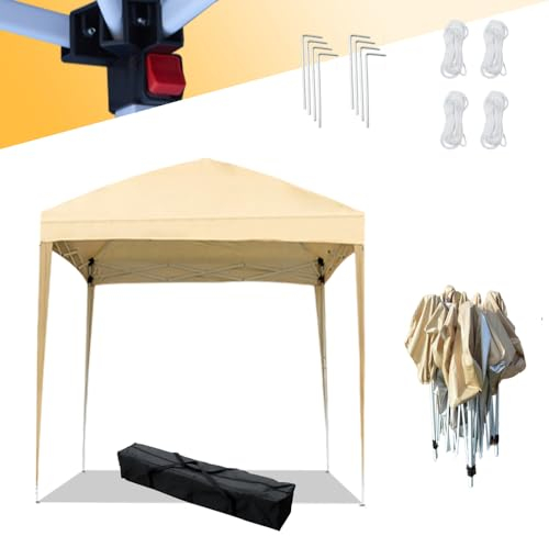 Mingone Pavillon 2x2m Wasserdicht Faltpavillon Partyzelt Klappbar Gartenzelt Festzelt Pop up Weidezelt Stabil Bierzelt UV Schutz 50+(Beige ohne 4 Seitenteilen
