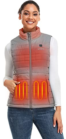 ORORO Women's Heated Gilet with Power Bank, Heated Vest Women Up to 10 Hours of Warmth (Charger Not Included) (Silver Grey,S)