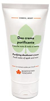Biofficina Toscana Deodorante crema purificante, 50 ml – Crema deodorante cremoso naturale senza alcol e sali di alluminio – Con mela e menta bio toscane a effetto fresco e lenitivo