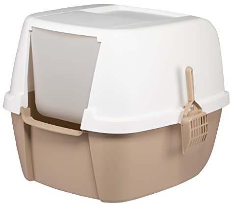 Iris Ohyama Arenero Gato Cubierto con Pala, hasta 8kg, Blanco/Beige, Caixa de areia para Gatos, Caja, para Gatos Grandes y pequeños, Cerrado, Cagadero, WC, Libre de BPA, Cat Litter Box, CLH-17J