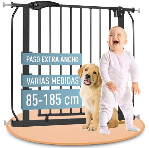 IB STYLE Barrera de Seguridad Berrin XXL - Protección Mascotas, Reja Escalera, Sin Tornillos, Adaptable, Negro, Tamaño: 150-160 cm