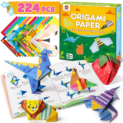 Mocoosy Origami-Papier-Set für Kinder, 224 Blatt doppelseitiges Origami-Papier mit Video-Tutorials und Anleitungsbuch, Origami mit 72 Mustern, Kunst Bastelset für Kinder Geschenk für Mädchen Jungen