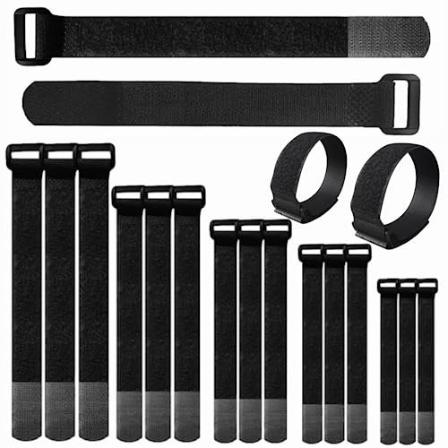 CGJIANG Hook and Loop Cable Straps, 25PCS Cable Straps Self Adhesive Cable Ties Adjustable Straps for Cord Management