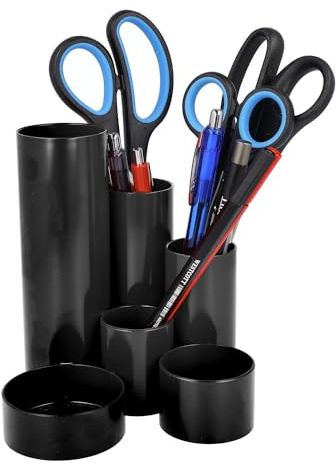 Westcott Stiftehalter Schwarz | Stifteköcher mit 6 runden Fächern als Schreibtisch Organizer | Übersichtliche Aufbewahrung von Stiften und Bürozubehör | E-744577 00