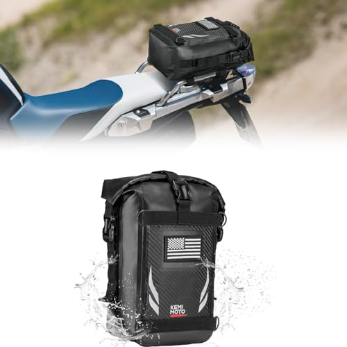 KEMIMOTO PVC Waterproof Motorcycle Adventure Crash Bar Frame Bags 6.5L Tail Bag Side Bag Sissy Bar Back Seat Saddle Bag Universal Fit for Dirt Bike Adventure Sprot Dual Sport Bike Moto Enduro ATV