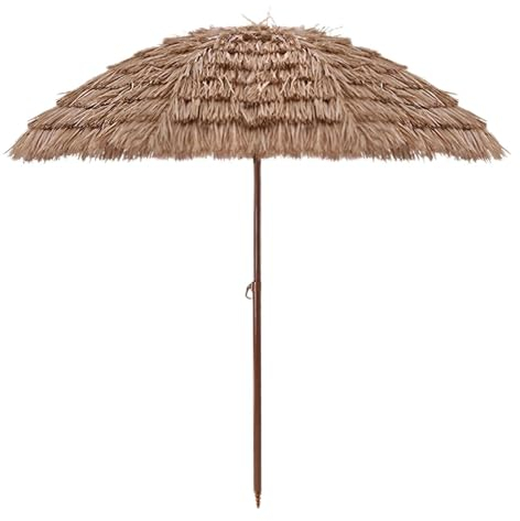 Ombrello in Paglia da Spiaggia 160/200/240 cm，Parasole Hawaiano e Inclinazione Regolabile, per Spiaggia, Cortile, Piscina, Giardino(160cm/5FT)