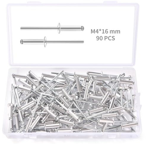 YIXISI 90 PCS M4x16 mm Dome Blind Rivet, Metal Rivets Pull Pop Rivets, Aluminium Pop Rivets Large Flange, for Fixing Component Construction Fasteners Furniture