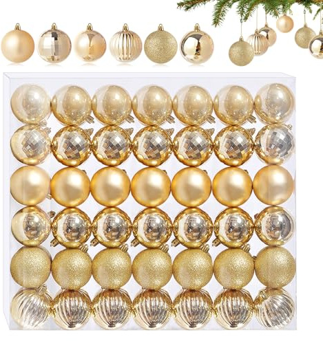 Lot de 42 petites boules de Noël dorées en plastique - 6 designs différents - 3 cm - Mini boules de Noël en plastique - Décoration de sapin de Noël