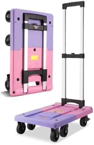 Plattformwagen, Plattformwagen, Pritschenwagen aus Kunststoff, 50 cm/55 cm, zusammenklappbarer Schubkarren, Tragkraft 150 kg, beweglicher Rollwagen, Leichter, Flacher Handkarren, zuverlässig (lila,