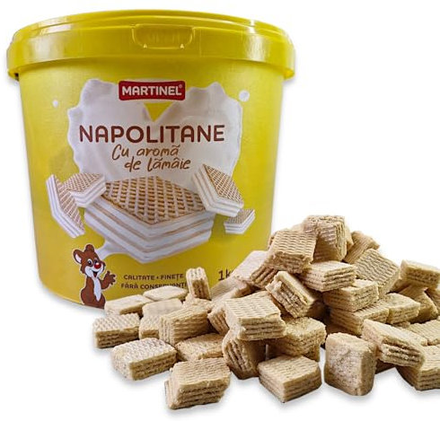 Feine Neapolitaner Waffeln mit Zitronencreme 900g im Waffel-Eimer in bester Qualität, besonders Knusprig mit extra viel Cremefüllung