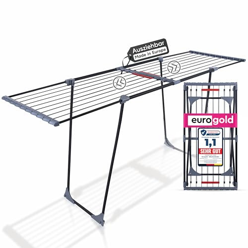 EUROGOLD® Wäscheständer ausziehbar [20M TROCKENLÄNGE] - PremiumWäscheständer Trockner - Extra Stabiler ausziehbarerWäscheständer (Made in EU) - WäscheständerBalkon/Garten - Clothes Drying Rack