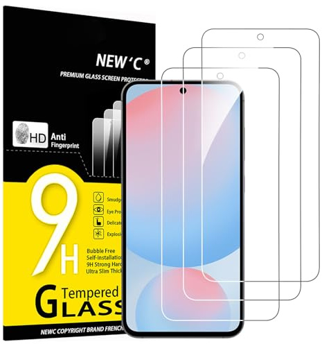 NEW'C 3 Pack, skärmskydd i glas för Samsung Galaxy S25 FE, bubbelfri, 9H hårdhet, 0,33 mm ultratransparent, ultrabeständigt härdat glas
