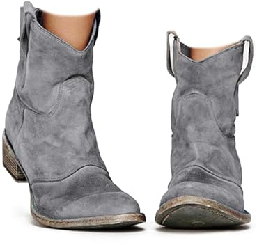 Bottines en daim pour femme, confortables et élégantes, à talon moyen, à enfiler, larges et polyvalentes, décontractées, gris, 41 EU