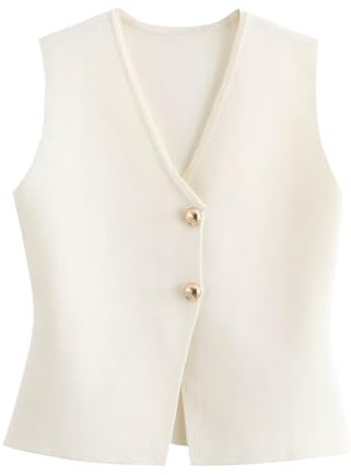 RWGSNB Pulls sans Manche Femme Gilet de Costume Court Tricot Femme col V Boutonné Doré sans Manches Élégant Habillé Débardeur Pull Chic Tricot