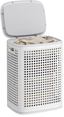 SONGMICS Cesto Portabiancheria con Coperchio in Plastica, 75 L, Slim
