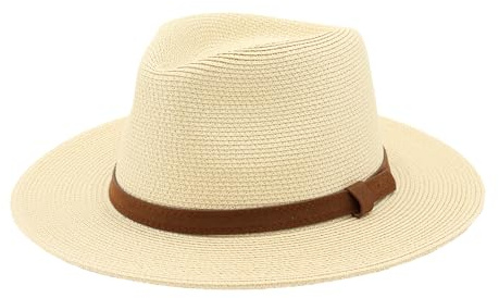Sombrero Panamá de Verano, Sombrero de Paja Panamá para Mujer y Hombre Unisex, Sombrero de ala Ancha UPF 50 Plegable y Trenzado Intensivo (FR/ES, Números, 59, Beige Cinta Cuero)