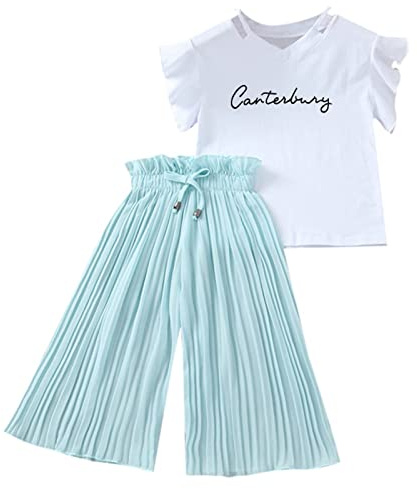 Genérico Trajes Tops Camisa Volantes Pantalones Conjunto Suelto para Niñas Bebé Niños Ropa Infantil (Green, 3-4 Years)