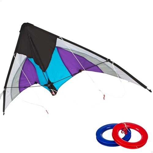 COLORBABY Cometa acrobática, Cometas para niños, 125x73 cm, con 2 asa redondas, diseño Pop Up, color morado y blanco, con bolsa de transporte, + 8 años, CB Toys
