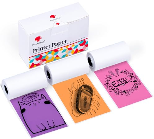 Phomemo Papier - M02/M02Pro/M02S/M03/M03AS/M04S/M04AS Mini Aufkleber Drucker Papier, lila/Rose Rot/Orange Mini Bluetooth Pinter Papier mit 50mm x 3.5m selbstklebendes Aufkleber Papier,3 Rollen