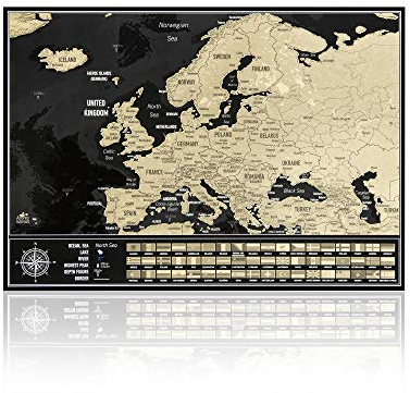Carte de l'Europe à gratter avec drapeaux - Carte à gratter pour suivre les voyages - Fabriquée en Europe - 42 x 29,7 cm