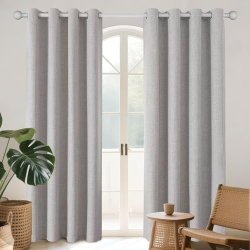 Joydeco Black Out Curtains 84 Inch Long for Bedroom, Blackout Curtains 84 Inch Length 2 Panels Set, Linen Textured Thermal Insulated Window Curtains(52x84 inch, Greyish White)