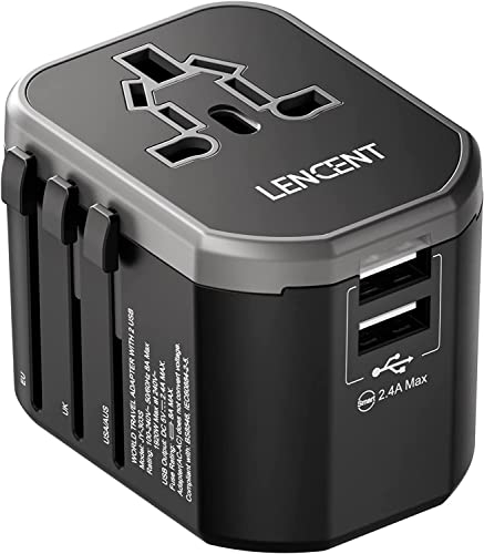 Adattatore Universale da Viaggio, LENCENT All in One Caricatore Adattatore di Alimentazione Internazionali con 2 Porta USB per Inglese/Americana/Europa/Australia oltre 200 i Paesi nel Mondo
