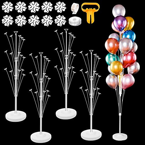 Hegbolke 4 Set Kit Supporto Colonna Palloncino 5 FT, Clip Fiore Palloncino, Strisce Decorazione Palloncino, Punti Colla, Annodatore per Compleanno Baby Shower Laurea Matrimonio,Imposta un