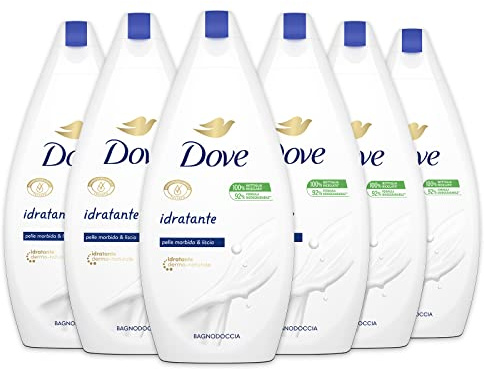 Dove, Fuktgivande duschtvål, med fuktgivande dermo-naturlig, mjuk och slät hud efter varje dusch, dermatologiskt testad, 92% biologiskt nedbrytbar, 0% SLES-sulfater, 6 st 450 ml