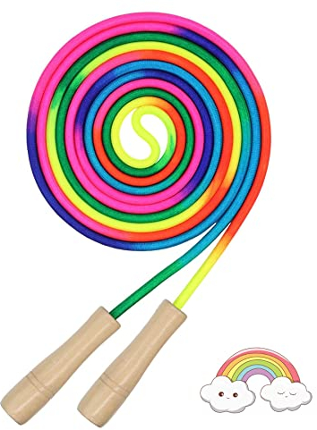 HuaMuDM Lange Springseil,5M Springseil für Mehrspieler,Verstellbare Seilspringen Kinder mit Holzgriff,Gruppen Seil für Kinder und Erwachsene Seilspringen