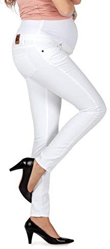 Milano - Jeans Premaman Donna Basic, Super Elasticizzato e Comodo, Pantaloni Skinny, Abbigliamento per Ogni Fase della Gravidanza (46 - L, Bianco)