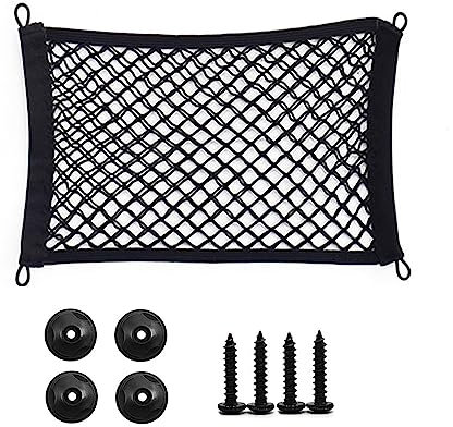 ERBO Double Layer Luggage Net with 4 Hooks Safety Net for Roof Rack, Bicycle, Motorcycle, Bicycle Basket, Pannier Rack (Black, Metall Screw Fastener, Elastic Fabrics, 35 x 25 cm, Universal Fit)