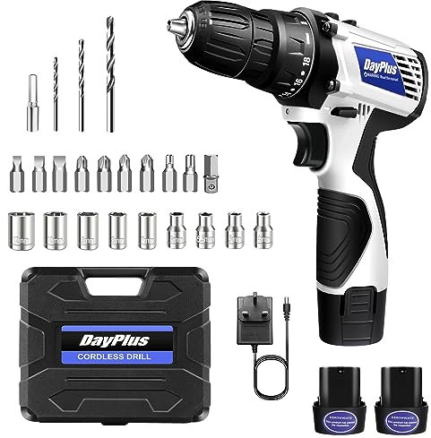 Cordless Drill Driver Electric Screwdriver Power Drill Set, Handheld Combi Drill, 2-Speed, 18+1 Torque 45Nm Max 3/8 Chuck Handheld Drills Driver with 2 Batteries,Carry Box,LED Work Light