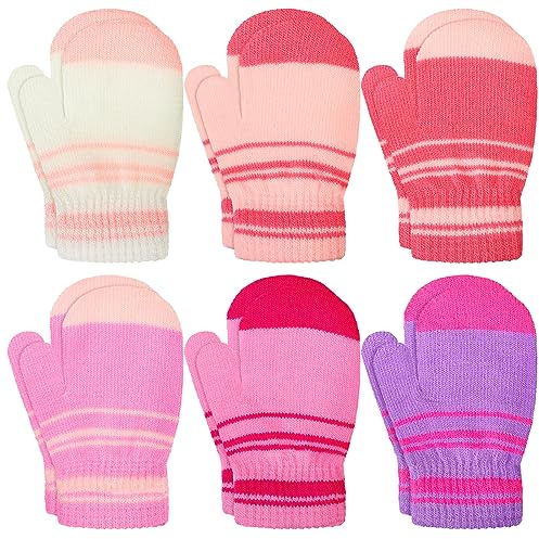 SATINIOR 6 Pairs Winter Kids Gloves Warm Knitted Toddler Baby Gloves Soft Thick Stretchy Mitten for Boys Girls 1-4 Years(Vivid Color)