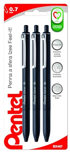 Pentel BX467 Izee penna a sfera a scatto 0,7 mm nero, 3 pezzi