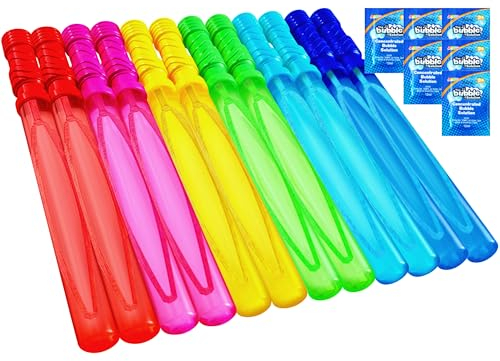 JOYIN 14.6/37cm Seifenblasen Stäbe für Kinder, 6 PCS 4oz/118ml Seifenblasenstab mit Seifenblasen Nachfülllösung für Sommer-Spielzeug-Party Gunst, Hochzeit, Outdoor-Aktivität, Geburtstag Geschenk