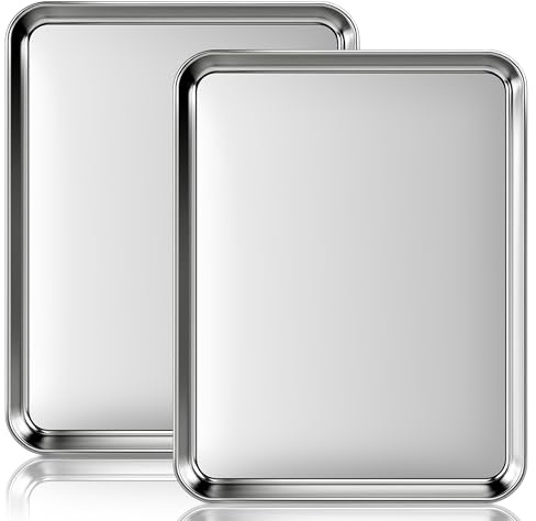 Fire More 2 Teglie per Forno Rettangolare, 31,5x24,5x2,5cm Teglia Antiaderente Sano e Durevole,Vassoio Rettangolare per Pane, Biscotti, Pizza e Torte,ecc