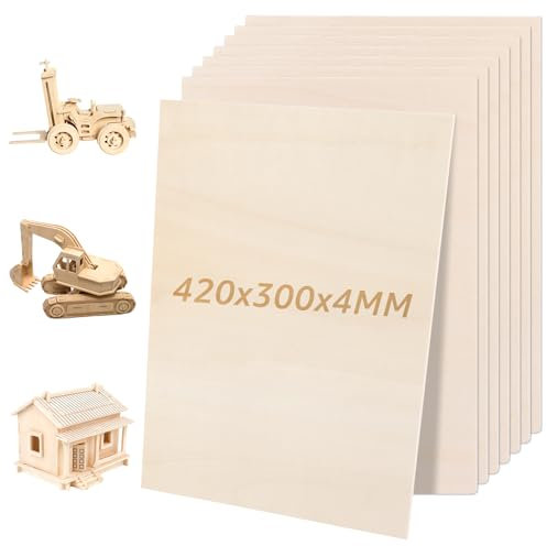 JMIATRY Lot de 8 Contreplaqué 4mm, Planche Bois 420x300mm, A3 Panneau de Contreplaqué pour Pyrogravure Bricolage Artisanate en Bois Modèles et Peintures