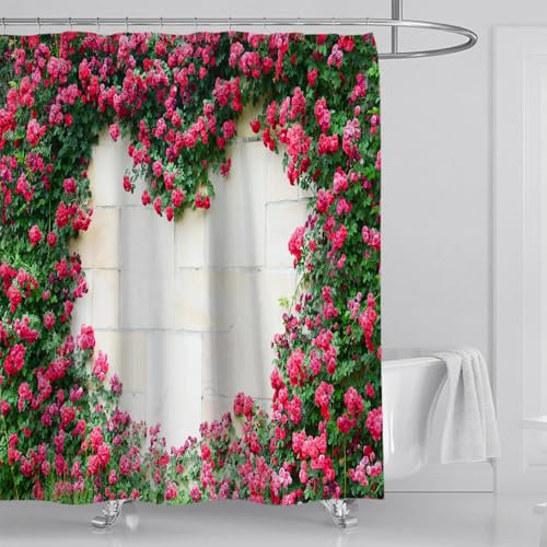 mefound 3D Garden Shower Curtain Backdrop Outdoor Bathroom Decoration Waterproof Mould Proof & Mildew Resistant Shower Curtain with 12 hooks,180x180cm(72x72Inch)