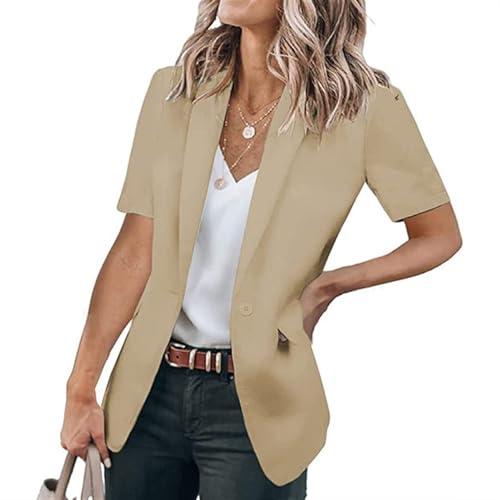 SPSMOKH Chaqueta tipo blazer informal de manga corta para mujer, con frente abierto, talla grande, ligera, traje de trabajo para oficina