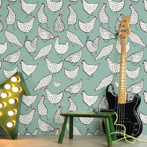 Alwayspon 98.66x15.2inch Chicken Self Adhesive Wallpaper, Peel and Stick Furniture Sticker Decals Living Kids Room Wall Art, Sticky Back Vinyl Film Roll for Drawer Covering Decor